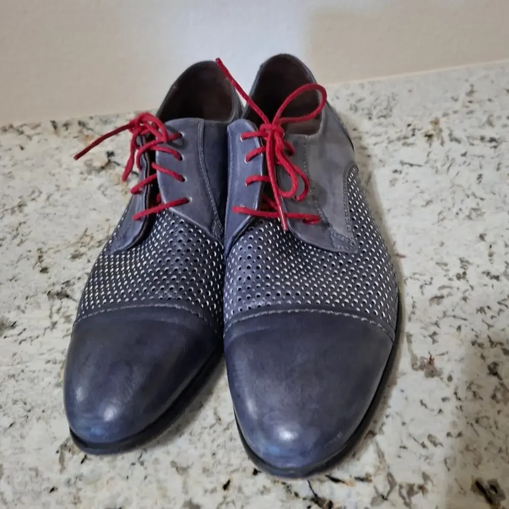 Bacco Bucci Men's Shoes Oxford Blue w/ Red Laces Sz 11 Leather